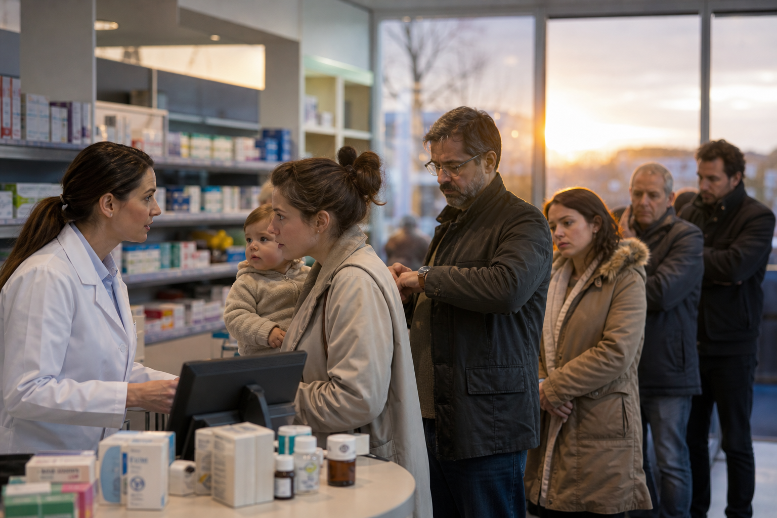 Farmaceutica Con Gente Estresada Hiper Realista